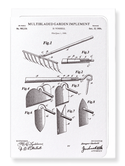 Ezen Designs - Patent of garden implement (1904) - Greeting Card - Front