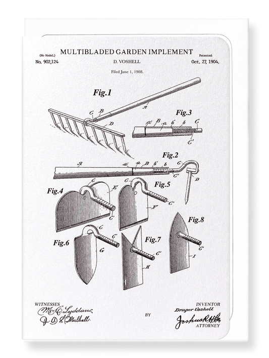 Ezen Designs - Patent of garden implement (1904) - Greeting Card - Front