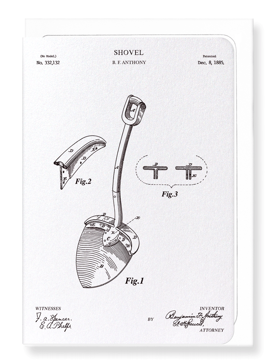 Ezen Designs - Patent of shovel (1885) - Greeting Card - Front