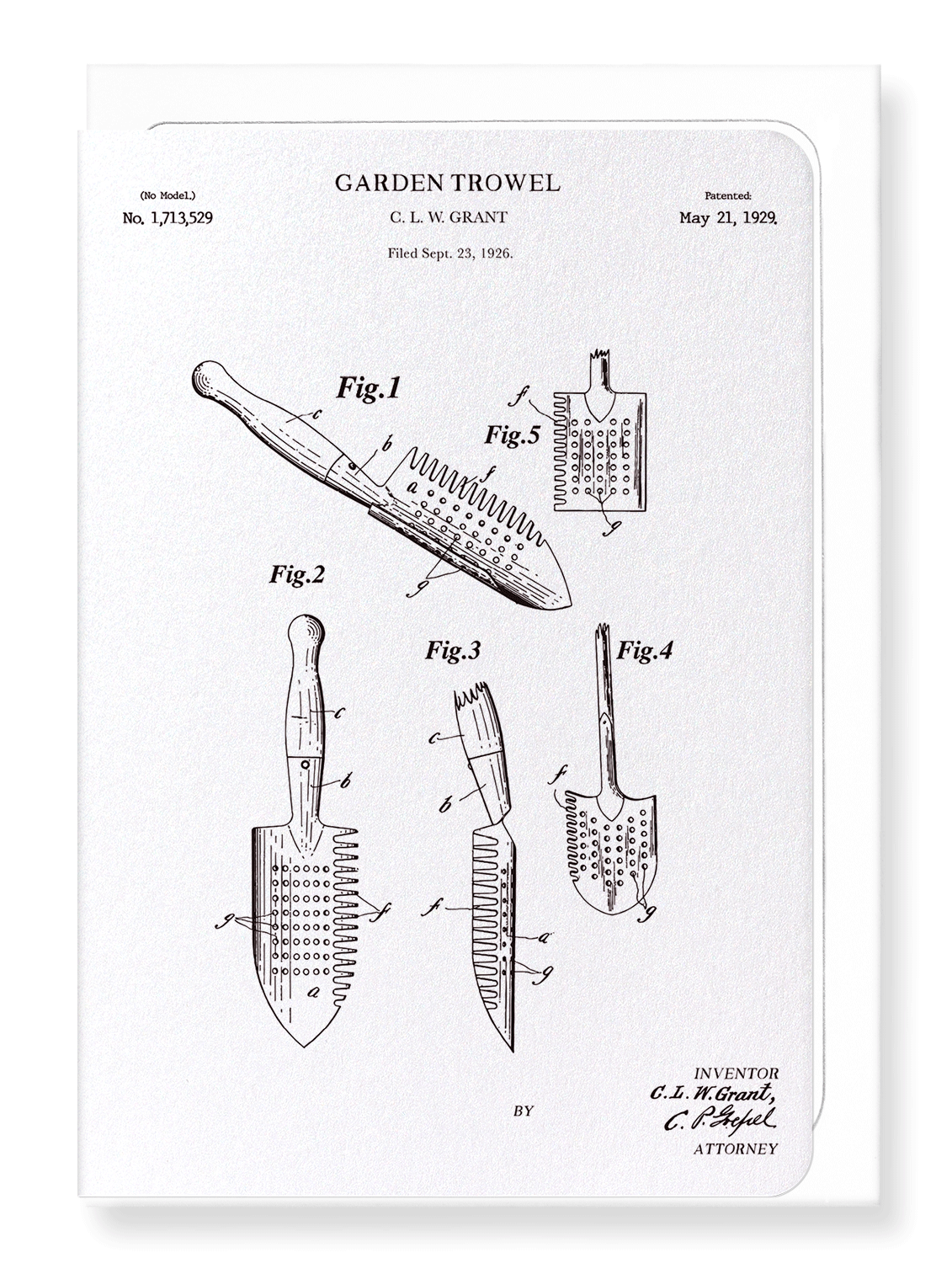 Ezen Designs - Patent of trowel (1929) - Greeting Card - Front