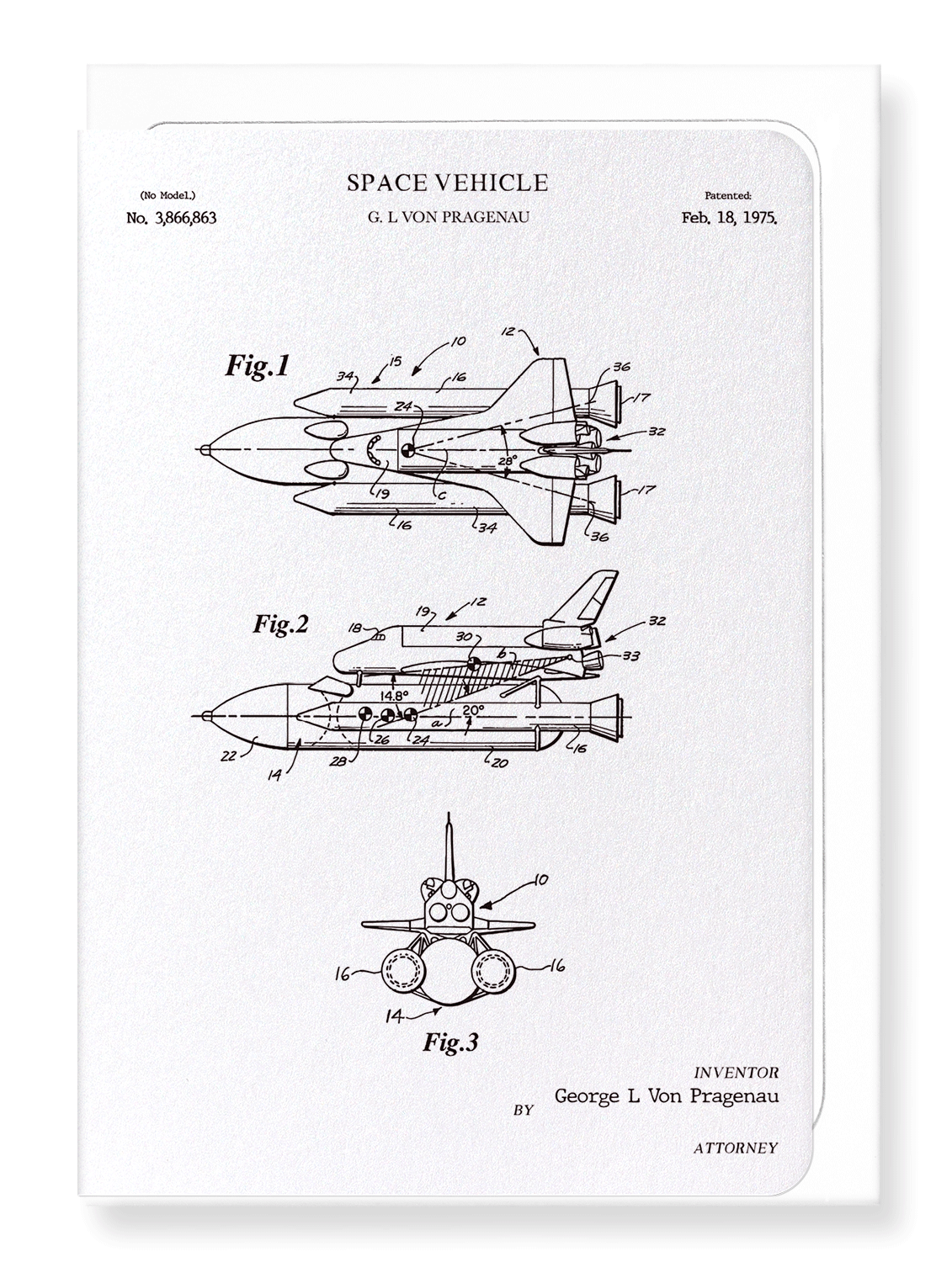 Ezen Designs - Patent of space vehicle (1975) - Greeting Card - Front