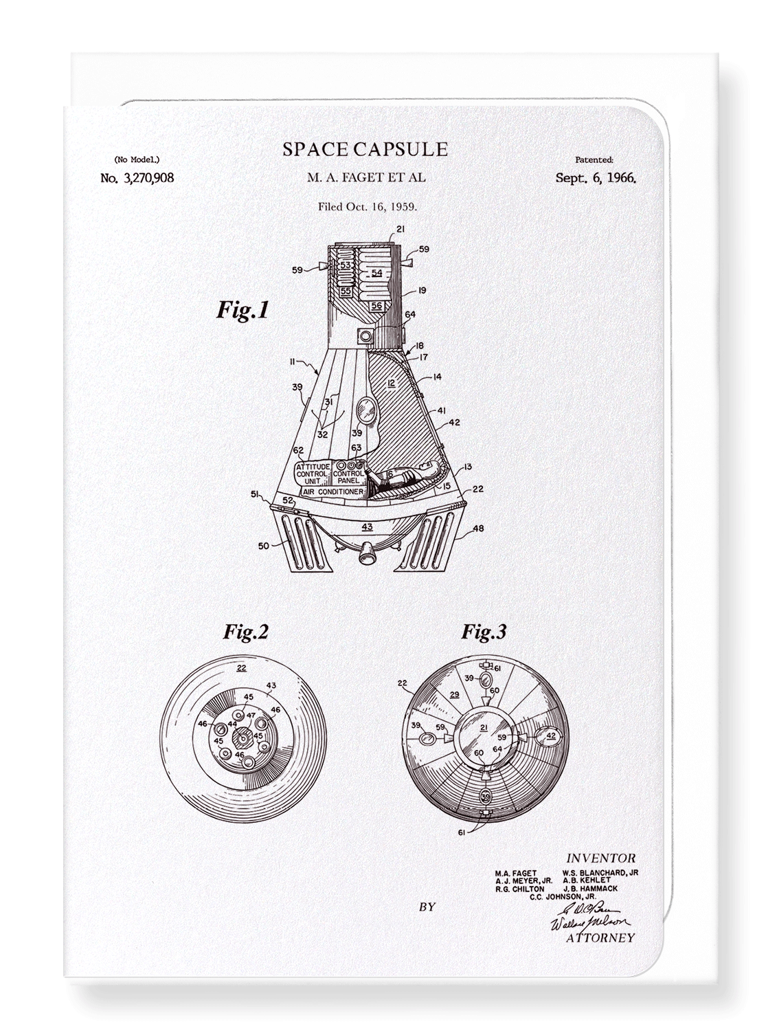 Ezen Designs - Patent of space capsule (1966) - Greeting Card - Front