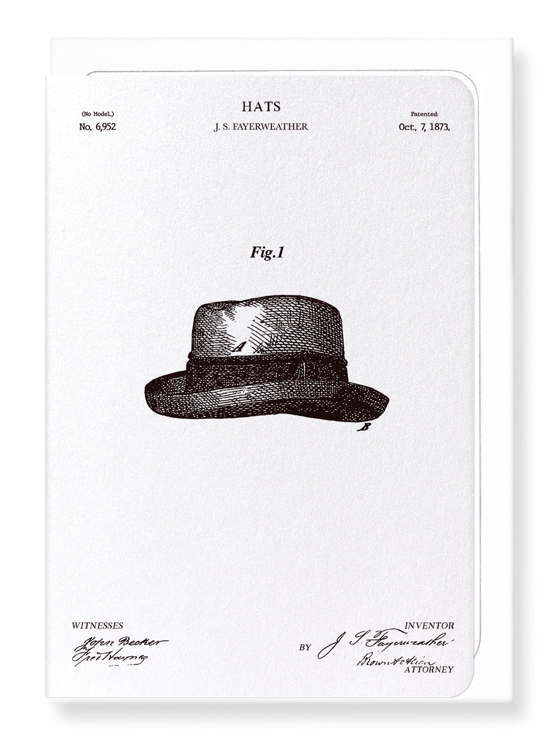 Ezen Designs - Patent of hats (1873) - Greeting Card - Front
