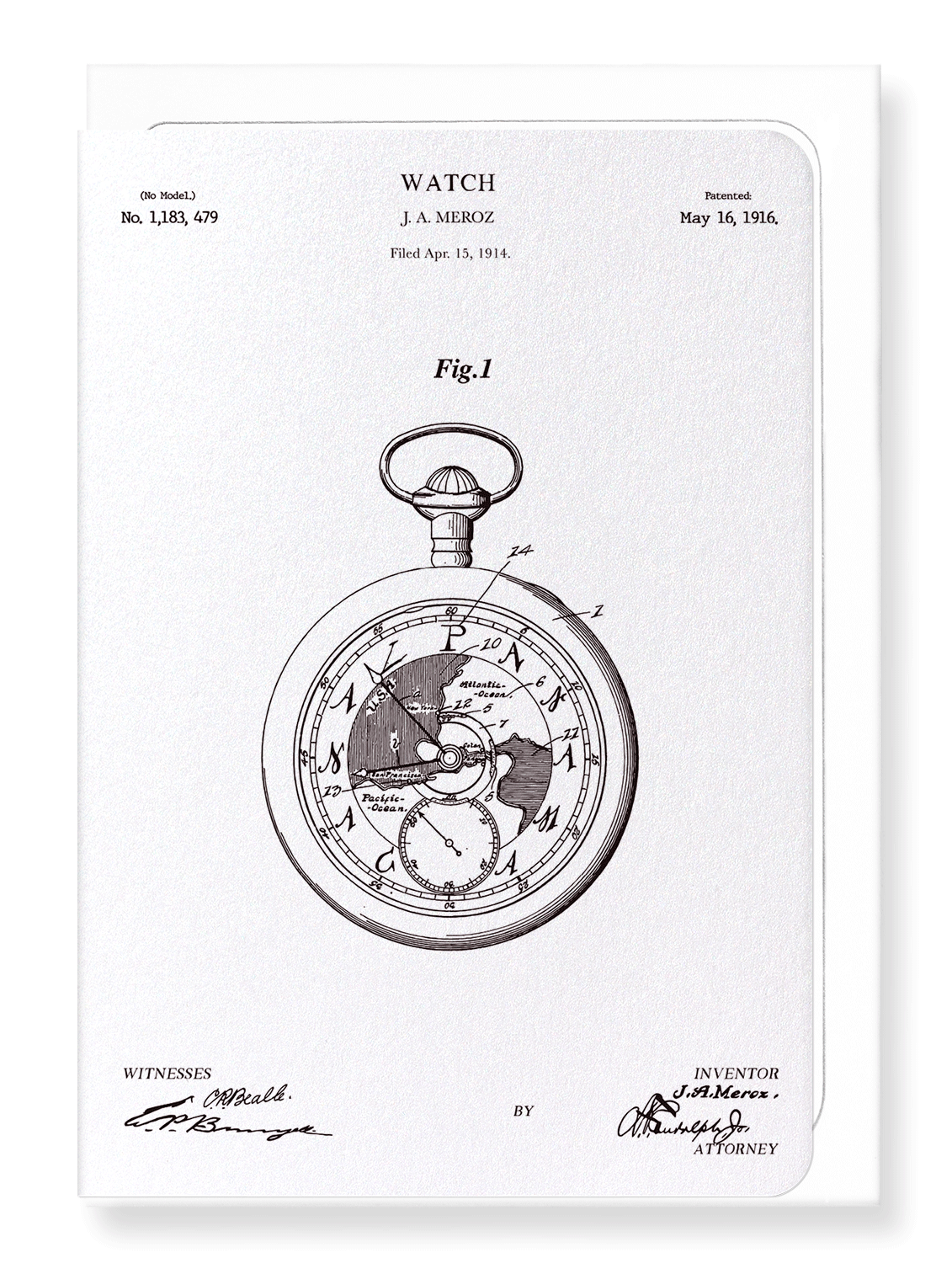 Ezen Designs - Patent of watch (1916) - Greeting Card - Front