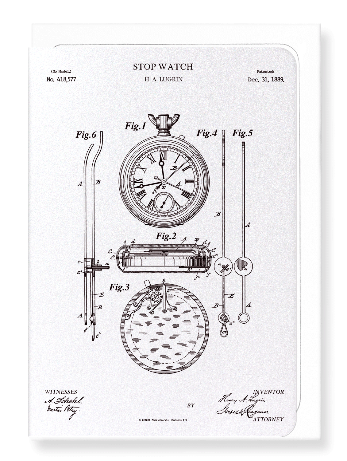 Ezen Designs - Patent of stopwatch (1889) - Greeting Card - Front