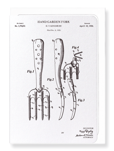 Ezen Designs - Patent of hand garden fork (1930) - Greeting Card - Front