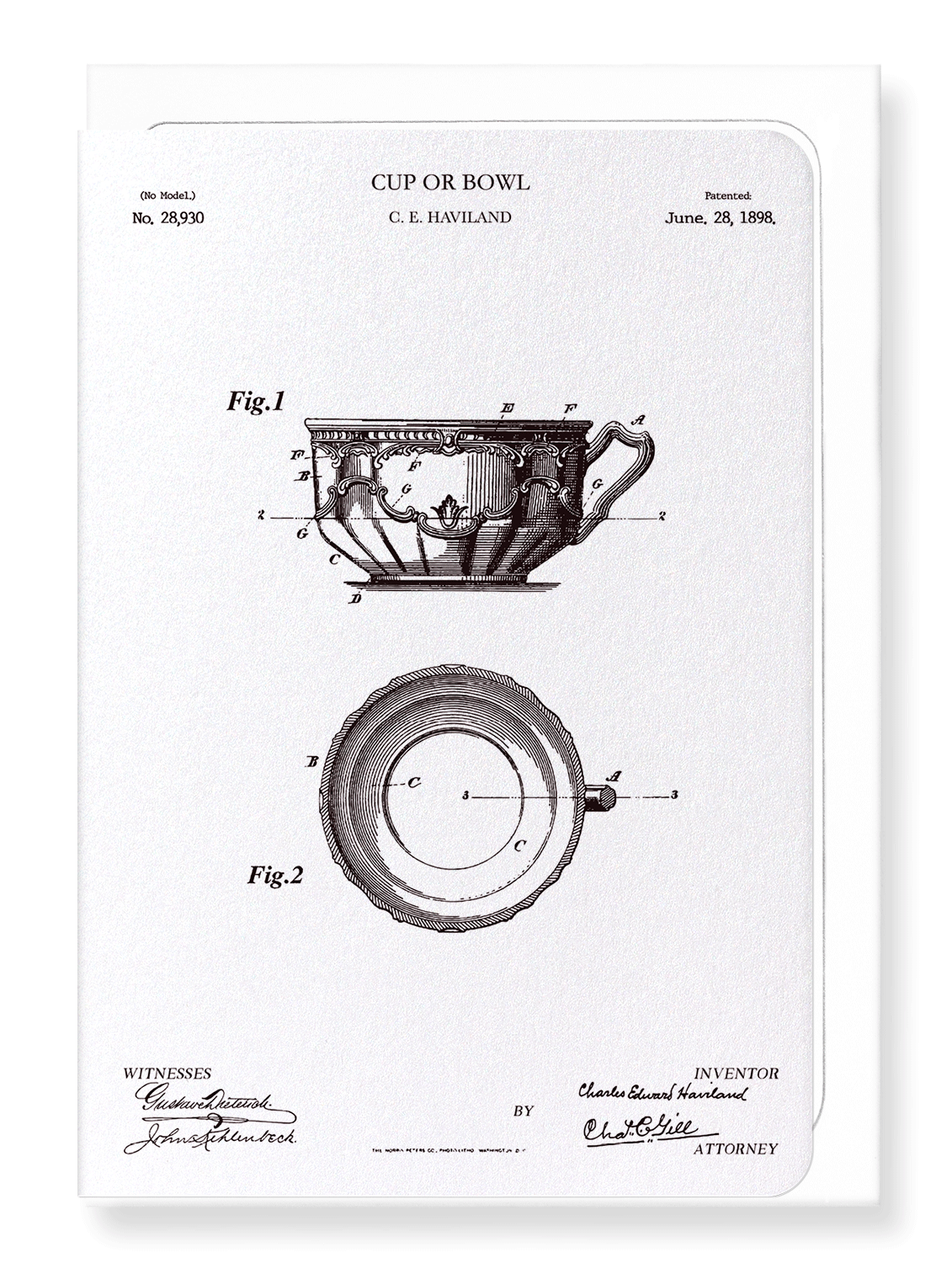 Ezen Designs - Patent of cup or bowl (1898) - Greeting Card - Front