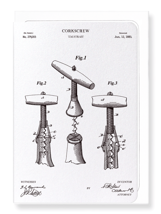 Ezen Designs - Patent of corkscrew (1883) - Greeting Card - Front