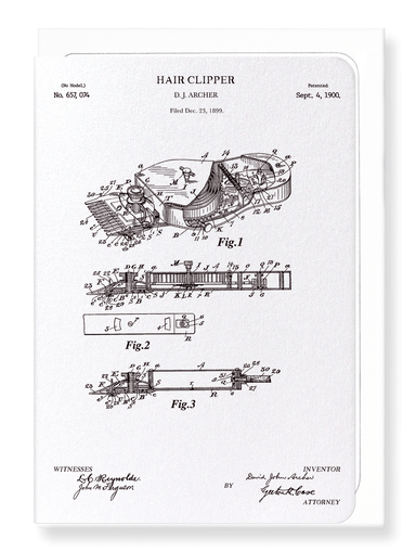 Ezen Designs - Patent of hair clipper (1900) - Greeting Card - Front
