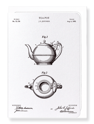 Ezen Designs - Patent of teapot (1889) - Greeting Card - Front