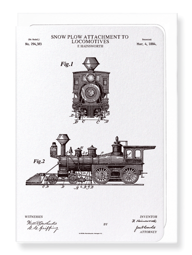 Ezen Designs - Patent of snow plow on locomotives (1884) - Greeting Card - Front