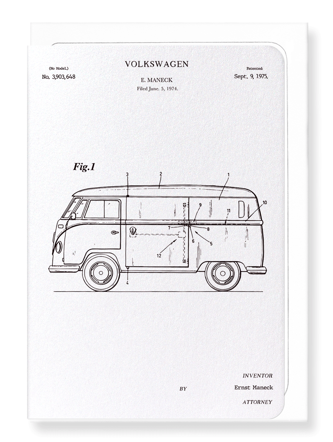 Ezen Designs - Patent of volkswagen (1975) - Greeting Card - Front
