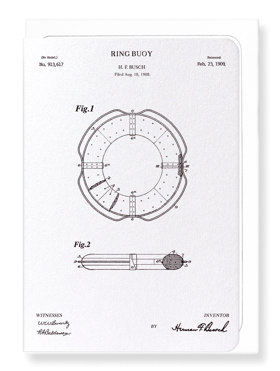 Ezen Designs - Patent of ring buoy (1909) - Greeting Card - Front