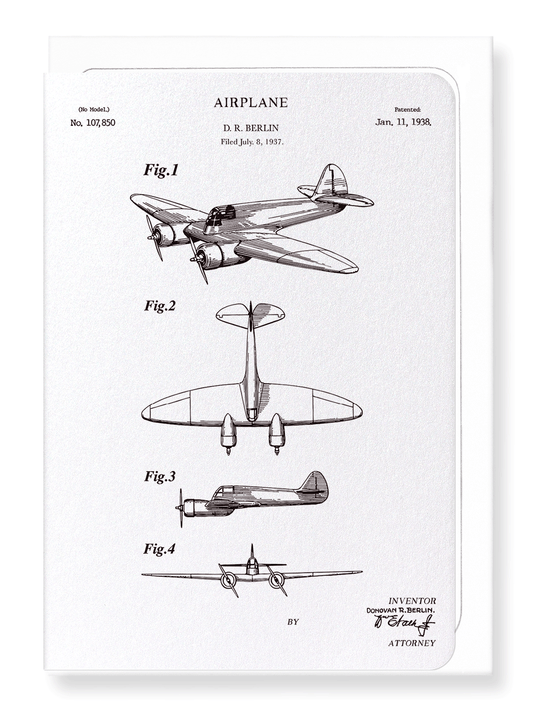 Ezen Designs - Patent of airplane (1938) - Greeting Card - Front