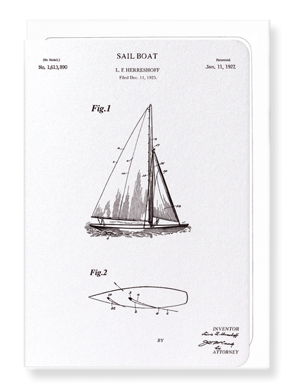 Ezen Designs - Patent of sail boat (1927) - Greeting Card - Front