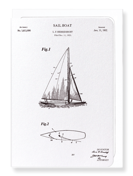 Ezen Designs - Patent of sail boat (1927) - Greeting Card - Front
