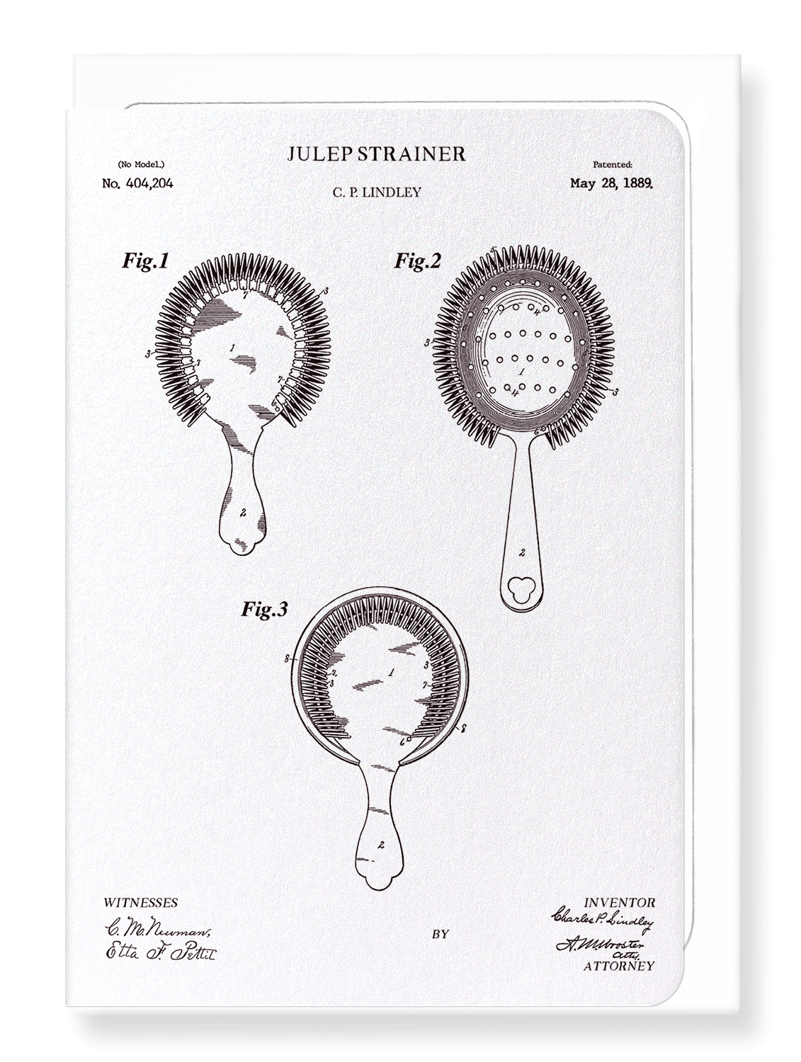 Ezen Designs - Patent of julep strainer (1889) - Greeting Card - Front