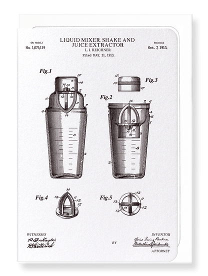 Ezen Designs - Patent of liquid mixer, shake & juice extractor (1913) - Greeting Card - Front