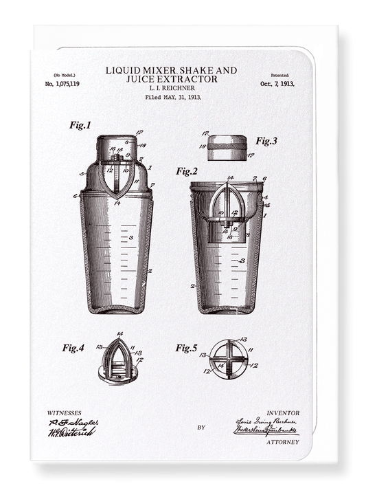 Ezen Designs - Patent of liquid mixer, shake & juice extractor (1913) - Greeting Card - Front