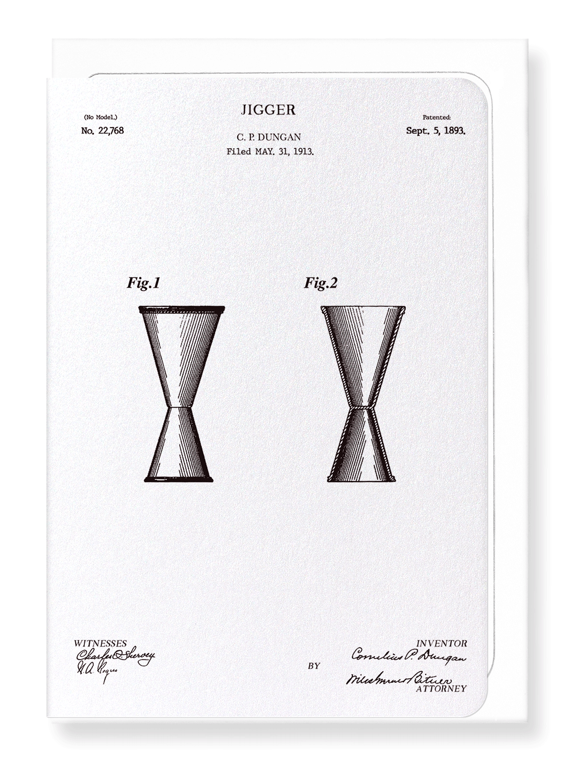 Ezen Designs - Patent of jigger (1893) - Greeting Card - Front