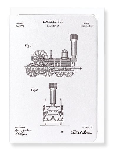 Ezen Designs - Patent of locomotive (1842) - Greeting Card - Front