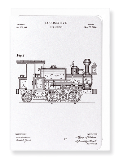 Ezen Designs - Patent of locomotive (1886) - Greeting Card - Front