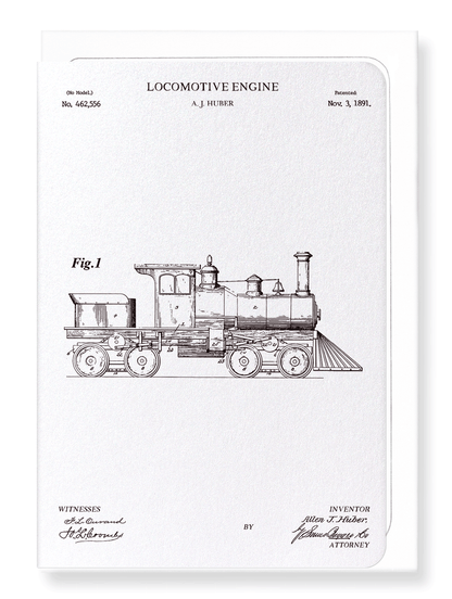 Ezen Designs - Patent of locomotive engine (1891) - Greeting Card - Front