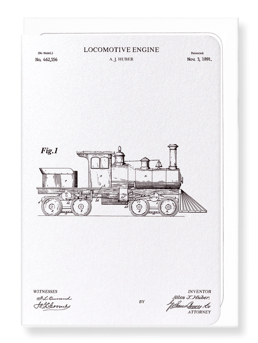 Ezen Designs - Patent of locomotive engine (1891) - Greeting Card - Front