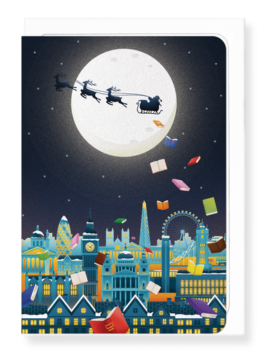 Ezen Designs - Showering books over London - Greeting Card - Front