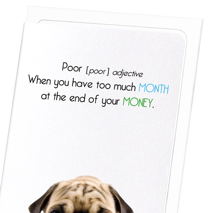 POOR AND TOO MUCH MONTH: Funny Animal Greeting Card