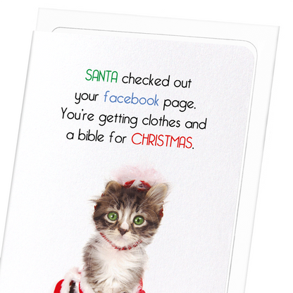 SANTA CHECKED FACEBOOK: Funny Animal Greeting Card