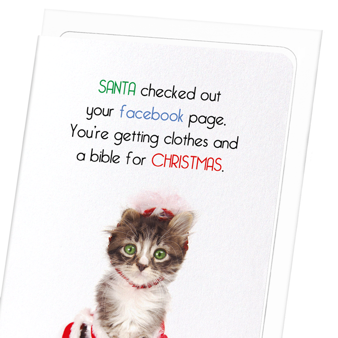 SANTA CHECKED FACEBOOK: Funny Animal Greeting Card