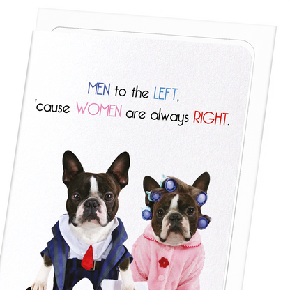 MEN TO THE LEFT: Funny Animal Greeting Card