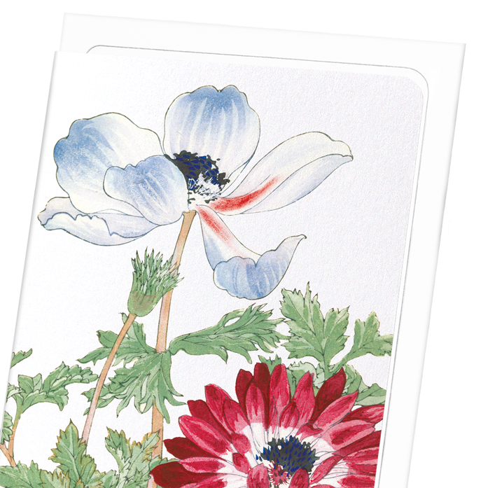 BLUE AND RED ANEMONE: Botanical Greeting Card