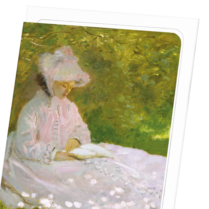 SPRING TIME READING BY MONET: Painting Greeting Card