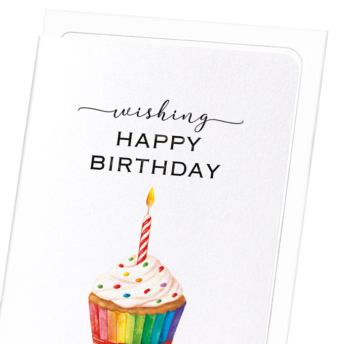 RAINBOW BIRTHDAY CUPCAKE: Watercolour Greeting Card