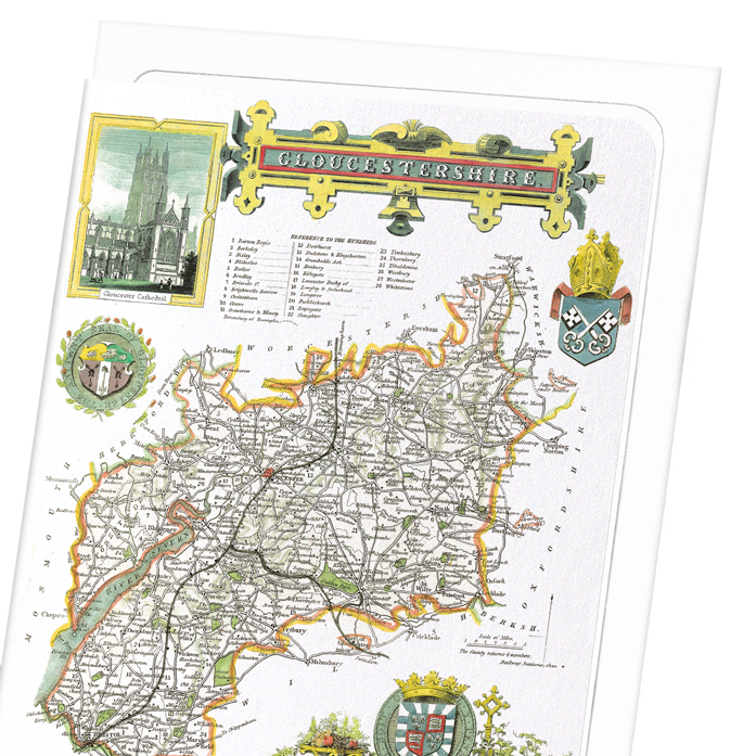 GLOUCESTERSHIRE (C.1840): Antique Map Greeting Card
