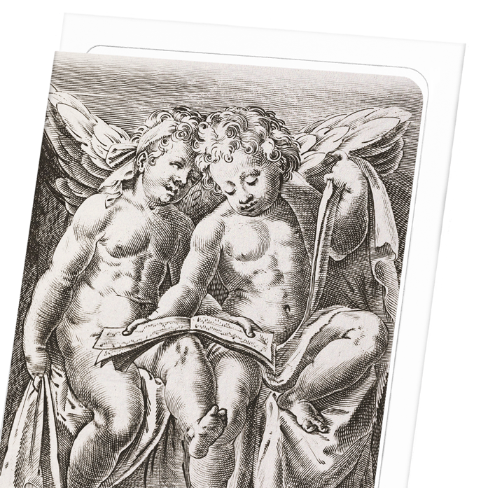 TWO SEATED ANGELS (AFTER 1583): Painting Greeting Card
