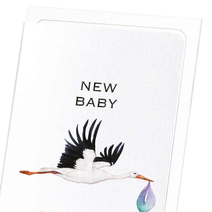 STORK AND BABY: Watercolour Greeting Card