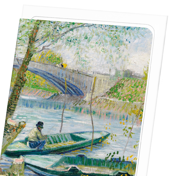 FISHING IN SPRING, THE PONT DE CLICHY (ASNIÈRES) (1887): Painting Greeting Card