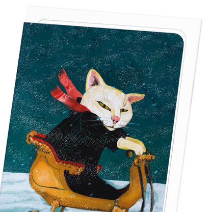 CAT ON A SLEIGH: Painting Greeting Card
