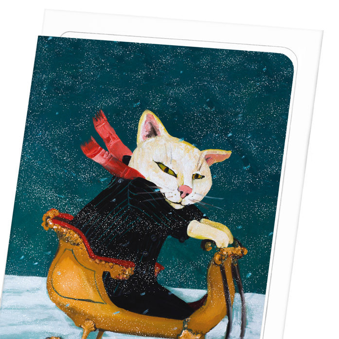 CAT ON A SLEIGH: Painting Greeting Card