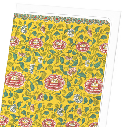 PEONIES AND BANANA LEAVES : Pattern Greeting Card