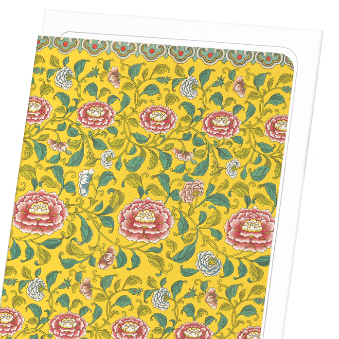 PEONIES AND BANANA LEAVES : Pattern Greeting Card