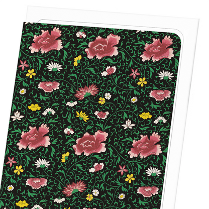 PEONIES AND CHRYSANTHEMUMS : Pattern Greeting Card