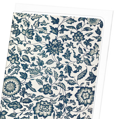 FLORAL BLUE AND WHITE MOTIF : Pattern Greeting Card