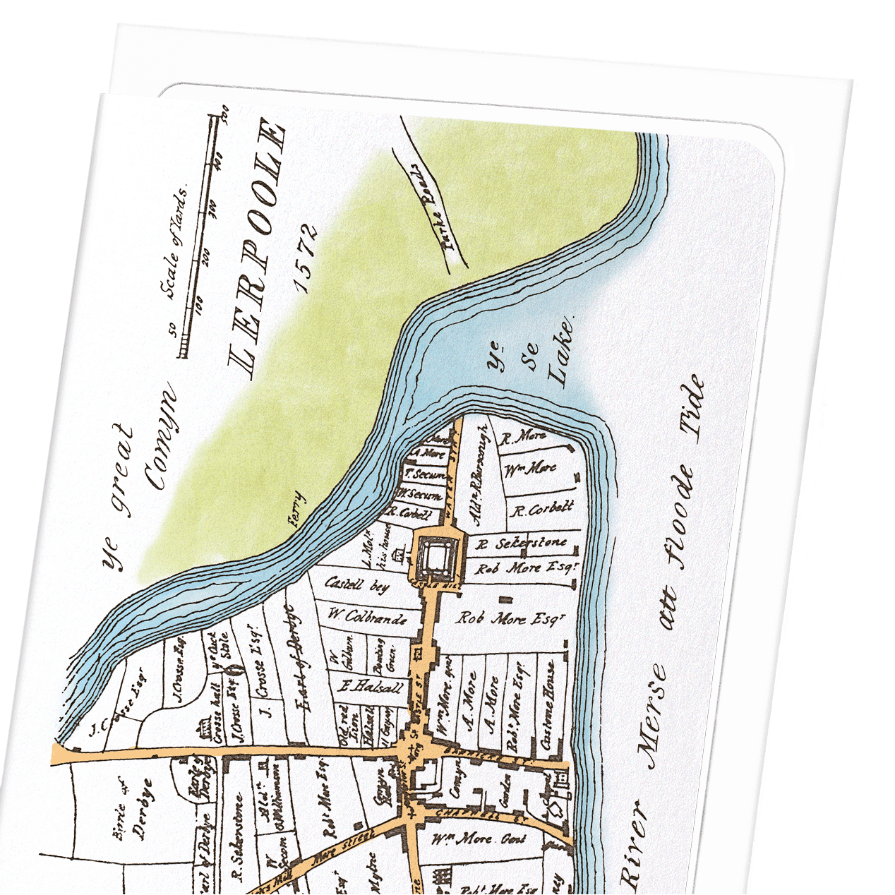 LIVERPOOL MAP (1572): Map antique Greeting Card