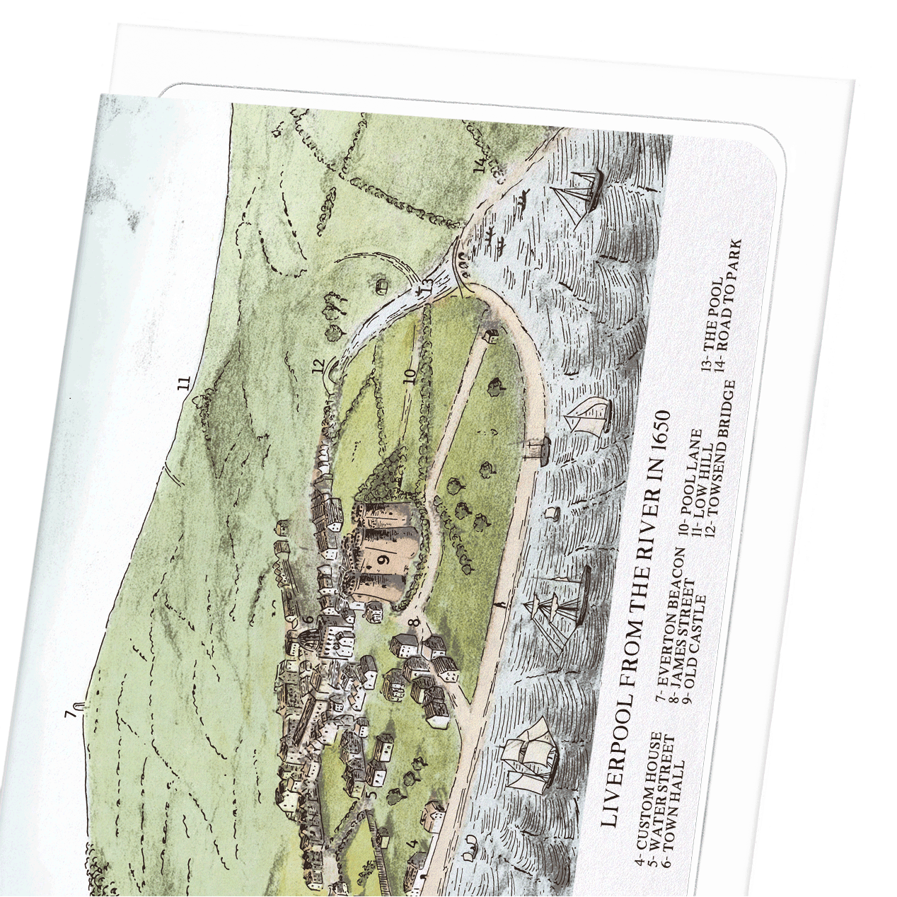 LIVERPOOL MAP (1650): Map antique Greeting Card
