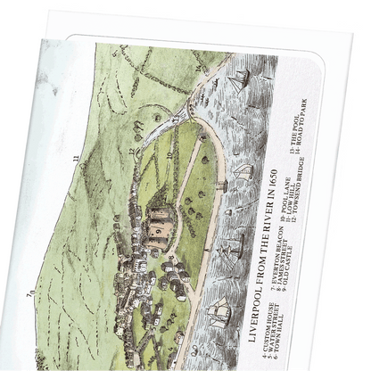 LIVERPOOL MAP (1650): Map antique Greeting Card