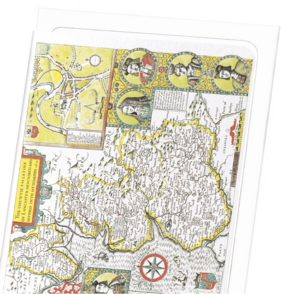 COUNTY OF LANCASTER BY JOHN SPEED (1610): Map antique Greeting Card